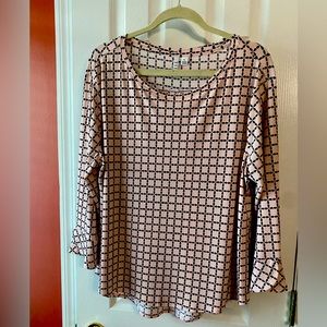 Elle Pink Black Geometric 3/4 Length Sleeve Blouse XL NWOT
